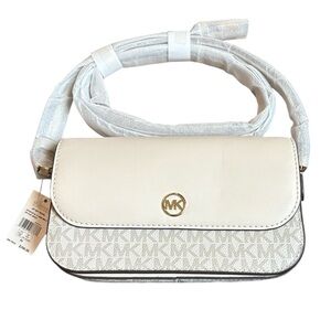 Michael Kors Jet Set Travel Small Logo Crossbody Bag Light Cream Gray NWT